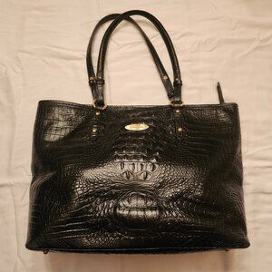 Brahmin Black Croc-Embossed Leather Tote